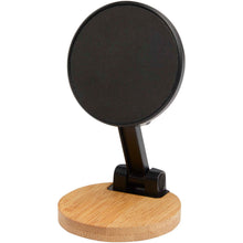 Load image into Gallery viewer, Alcor recycled plastic foldeable magnetic phone stand with bamboo details — Black (detail)