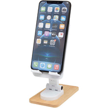 Load image into Gallery viewer, Alfirk recycled plastic foldeable desk phone stand with bamboo details — White
