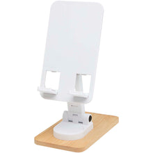 Load image into Gallery viewer, Alfirk recycled plastic foldeable desk phone stand with bamboo details — White (detail)