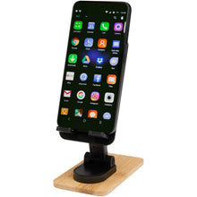 Load image into Gallery viewer, Alfirk recycled plastic foldeable desk phone stand with bamboo details — Black