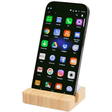 Load image into Gallery viewer, Algol recycled plastic phone stand and fidget toy with bamboo details — Wood