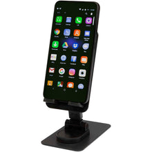 Load image into Gallery viewer, Alhena recycled plastic foldeable phone holder with metal desk stand — Black