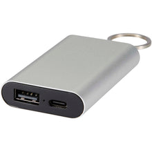 Load image into Gallery viewer, Arcturus 2000 mAh recycled aluminium power bank with keychain — Silver (detail)