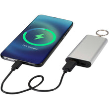 Load image into Gallery viewer, Arcturus 2000 mAh recycled aluminium power bank with keychain — Silver (detail 2)