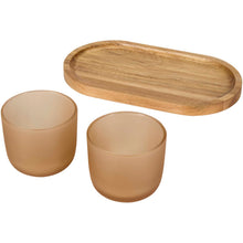 Load image into Gallery viewer, Male wooden serving tray and glass cups with matt finish set — Oatmeal (detail)