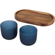 Load image into Gallery viewer, Male wooden serving tray and glass cups with matt finish set — Hale Blue (detail)