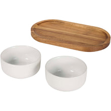 Load image into Gallery viewer, Noa wooden tray and ceramic serving bowls set — White (detail)