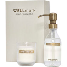 Load image into Gallery viewer, Wellmark Discovery 250 ml hand soap dispenser and 150 g scented candle set — White