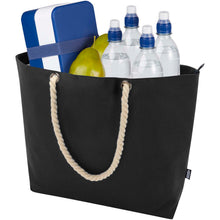 Load image into Gallery viewer, Panama GRS recycled beach cooler tote bag with cord handles 23L — Black (detail 2)