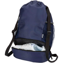 Load image into Gallery viewer, Varyon GRS recycled sports drawstring bag with bottom compartment 18L — Navy (detail)