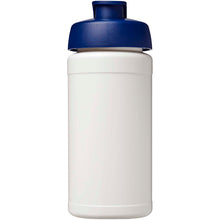 Load image into Gallery viewer, Baseline Rise 500 ml sport bottle with flip lid — White / Blue (front)