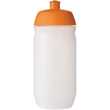 Load image into Gallery viewer, HydroFlex™ Clear 500 ml squeezy sport bottle — Orange / Frosted Clear (front)