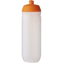 Load image into Gallery viewer, HydroFlex™ Clear 750 ml squeezy sport bottle — Orange / Frosted Clear (front)