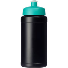 Load image into Gallery viewer, Baseline 500 ml recycled sport bottle — Black / Aqua blue (front)