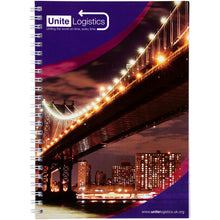 Load image into Gallery viewer, Desk-Mate® A4 spiral notebook with printed back cover — White (front)