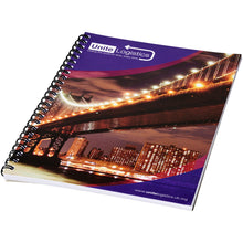 Load image into Gallery viewer, Desk-Mate® A4 spiral notebook with printed back cover — Black / White