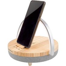 Load image into Gallery viewer, Prixton 4-in-1 10W Bluetooth® speaker with LED light and wireless charging base — Wood