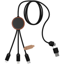 Load image into Gallery viewer, SCX.design C37 40W 5-in-1 rPET light-up logo charging cable with round wooden casing — Wood (detail)