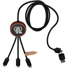 Load image into Gallery viewer, SCX.design C37 40W 5-in-1 rPET light-up logo charging cable with round wooden casing — Wood (detail 2)
