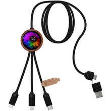 Load image into Gallery viewer, SCX.design C37 40W 5-in-1 rPET light-up logo charging cable with round wooden casing — Wood (front)