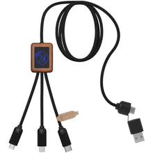 Load image into Gallery viewer, SCX.design C38 40W 5-in-1 rPET light-up logo charging cable with squared wooden casing — Blue / Wood