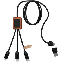 Load image into Gallery viewer, SCX.design C38 40W 5-in-1 rPET light-up logo charging cable with squared wooden casing — Black / Wood (detail)