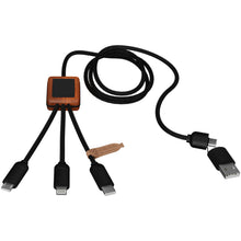 Load image into Gallery viewer, SCX.design C38 40W 5-in-1 rPET light-up logo charging cable with squared wooden casing — Black / Wood (detail 2)