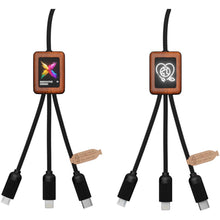 Load image into Gallery viewer, SCX.design C38 40W 5-in-1 rPET light-up logo charging cable with squared wooden casing — Black / Wood