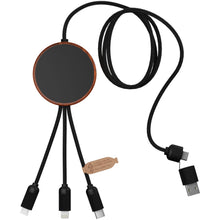 Load image into Gallery viewer, SCX.design C40 5-in-1 rPET light-up logo charging cable and 10W charging pad — Wood (front)
