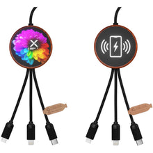 Load image into Gallery viewer, SCX.design C40 5-in-1 rPET light-up logo charging cable and 10W charging pad — Wood