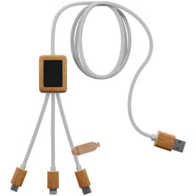 Load image into Gallery viewer, SCX.design C39 3-in-1 rPET light-up logo charging cable with squared bamboo casing — White