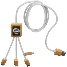 Load image into Gallery viewer, SCX.design C39 3-in-1 rPET light-up logo charging cable with squared bamboo casing — White (detail)