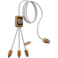 Load image into Gallery viewer, SCX.design C39 3-in-1 rPET light-up logo charging cable with squared bamboo casing — White (detail 2)