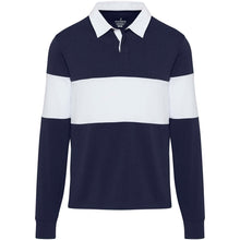 Load image into Gallery viewer, Clyde unisex organic rugby polo sweatshirt — Navy / White (front)