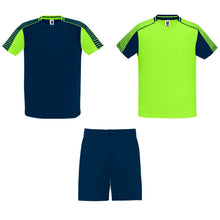 Load image into Gallery viewer, Juve 140 g/m² kids sports set — Fluor Green / Navy Blue