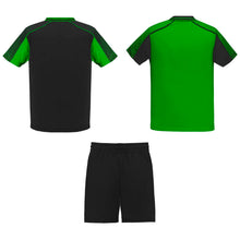Load image into Gallery viewer, Juve 140 g/m² kids sports set — Fern green / Black (back)