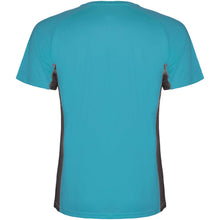Load image into Gallery viewer, Shanghai short sleeve kids sports t-shirt — Turquoise / Dark Lead (back)