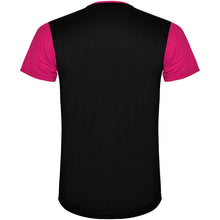 Load image into Gallery viewer, Detroit 130 g/m² short sleeve kids sports t-shirt — Fuchsia / Black (back)