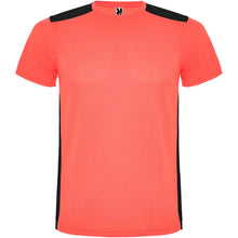Load image into Gallery viewer, Detroit 130 g/m² short sleeve kids sports t-shirt — Fluor Coral / Black