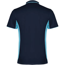 Load image into Gallery viewer, Montmelo 150 g/m² short sleeve unisex sports polo — Navy Blue / Sky blue (back)