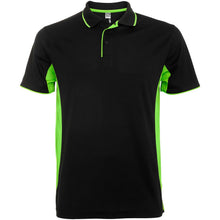 Load image into Gallery viewer, Montmelo 150 g/m² short sleeve unisex sports polo — Black / Lime