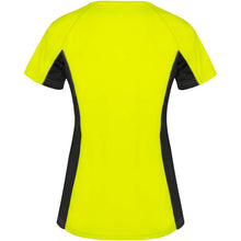Load image into Gallery viewer, Shanghai 140 g/m² short sleeve women's sports t-shirt — Fluor Yellow / Black (back)
