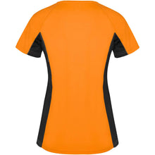 Load image into Gallery viewer, Shanghai 140 g/m² short sleeve women's sports t-shirt — Fluor Orange / Black (back)
