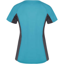 Load image into Gallery viewer, Shanghai 140 g/m² short sleeve women's sports t-shirt — Turquoise / Dark Lead (back)