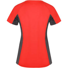 Load image into Gallery viewer, Shanghai 140 g/m² short sleeve women's sports t-shirt — Red / Dark Lead (back)