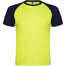 Load image into Gallery viewer, Indianapolis 140 g/m² short sleeve unisex sports t-shirt — Fluor Yellow / Navy Blue