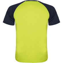 Load image into Gallery viewer, Indianapolis 140 g/m² short sleeve unisex sports t-shirt — Fluor Yellow / Navy Blue (back)